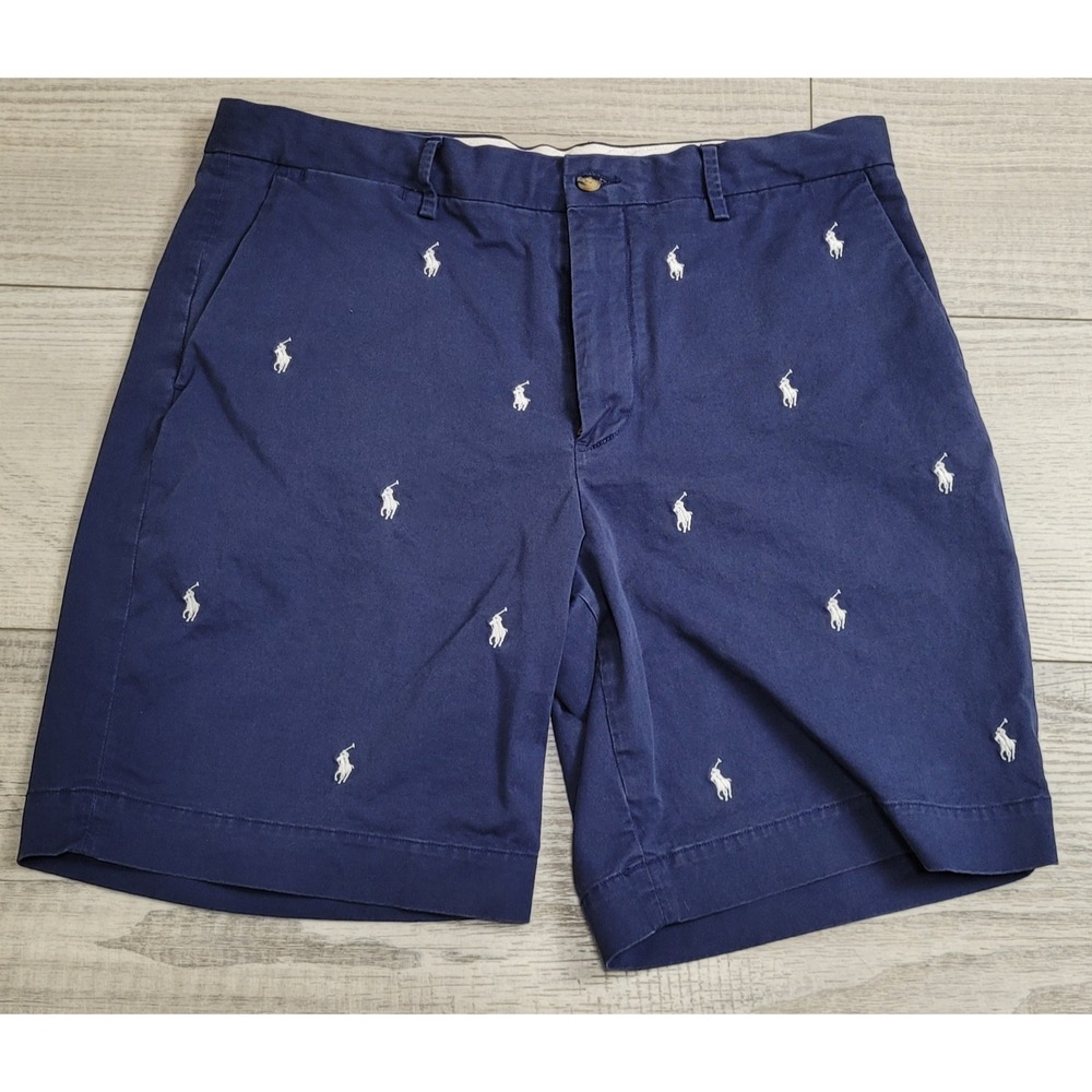 🐎POLO Ralph Lauren Allover Pony 9" Stretch Classic Fit Chino Shorts Blue Men 36 - Picture 2 of 16